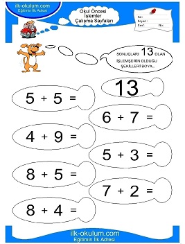 Çocuklar İçin toplam işlemi yaprak testleri 